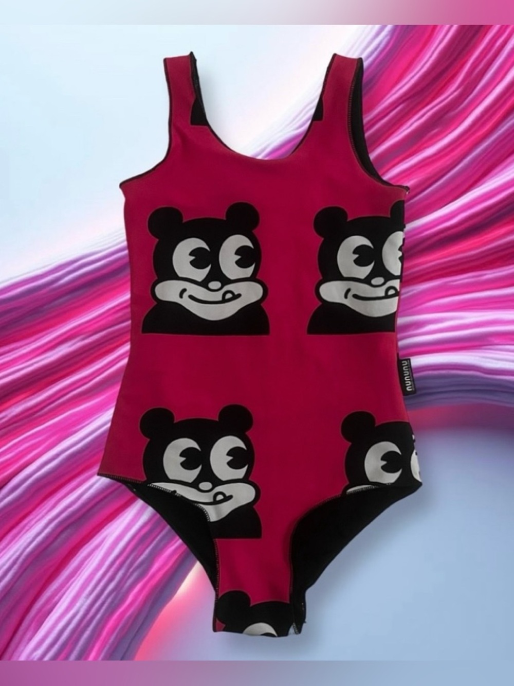 nununu Fuchsia Pink One-Piece with Black & White Cartoon Bear Print